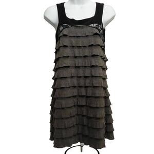 CATO womens dress S gray black lace ruffle tier mini dress sleeveless scoop